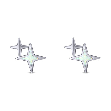 North Star Stud Earring Created White Opal Solid 925 Sterling Silver (10.4mm)
